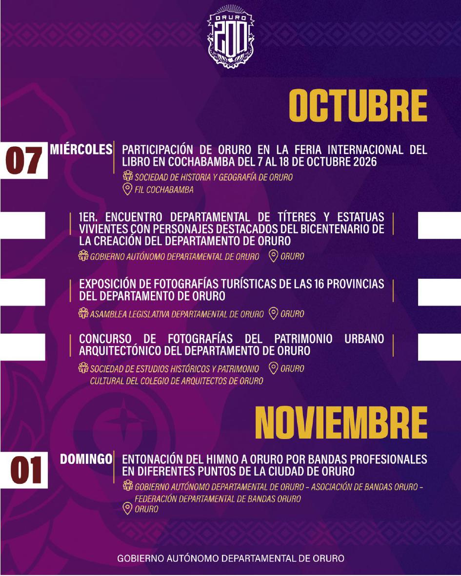 Programa de actividades del Bicentenario de Oruro