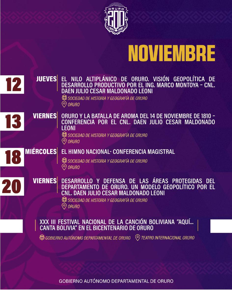 Programa de actividades del Bicentenario de Oruro