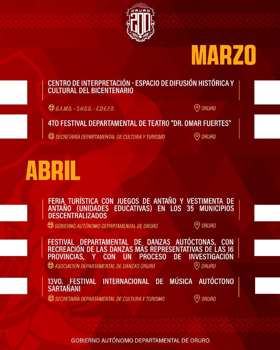 Programa de actividades del Bicentenario de Oruro