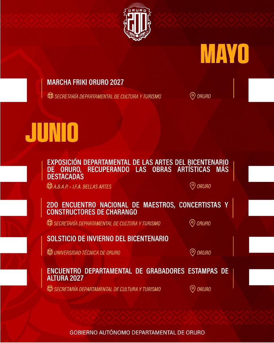 Programa de actividades del Bicentenario de Oruro