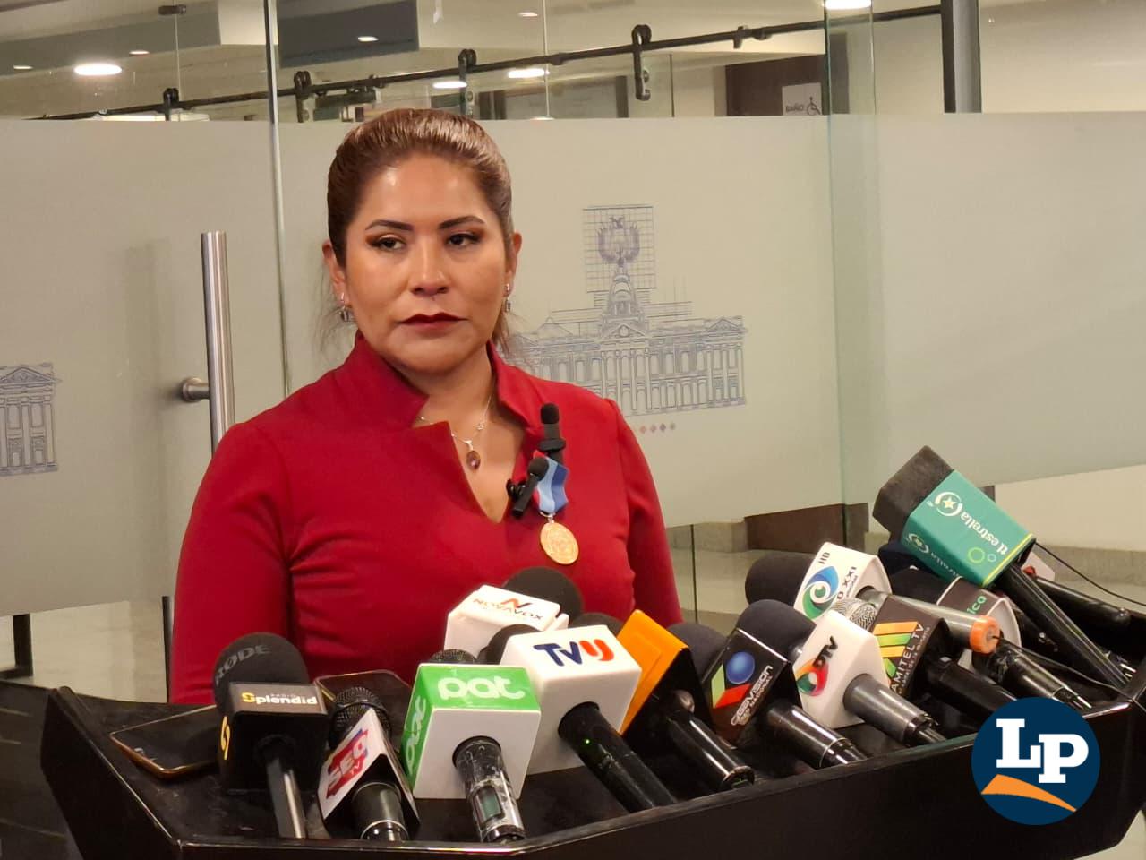 La diputada Pinto en conferencia de prensa