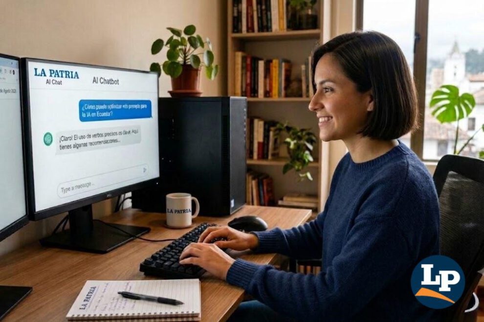 Una mujer trabajando en una computadora de escritorio