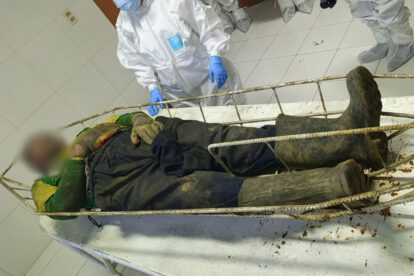 Cuerpo del minero fallecido al ingresar al área médica