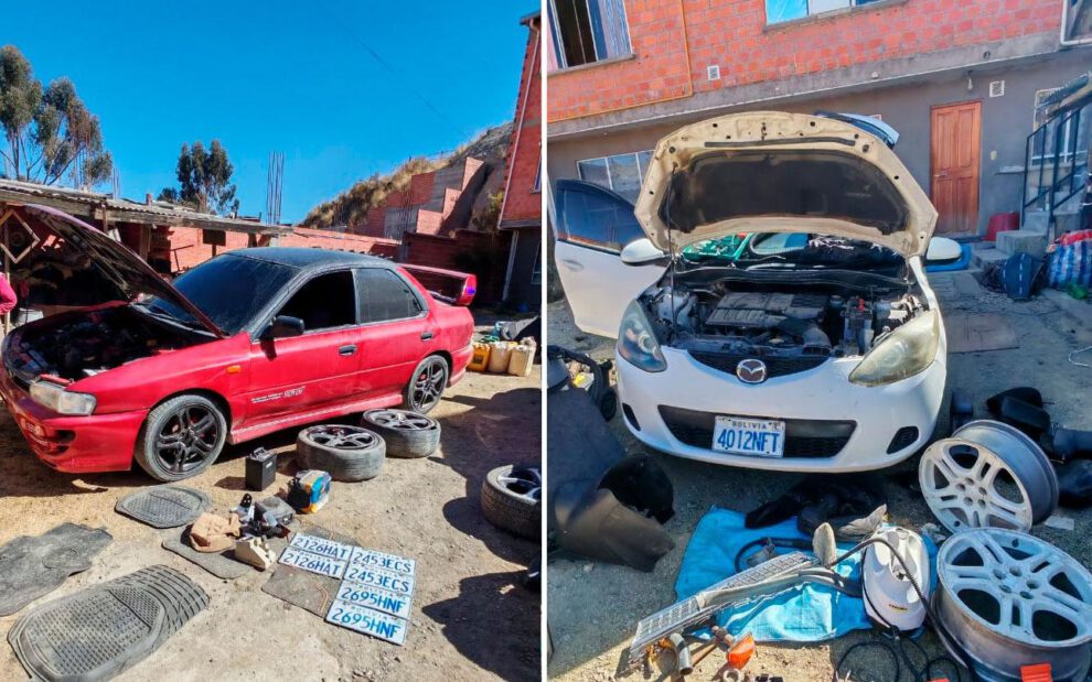 Vehículos desmantelados, placas y autopartes hallados durante el operativo