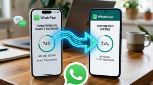 Dos celulares transfiriendo WhatsApp