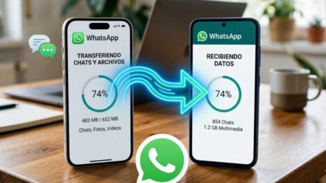 Dos celulares transfiriendo WhatsApp