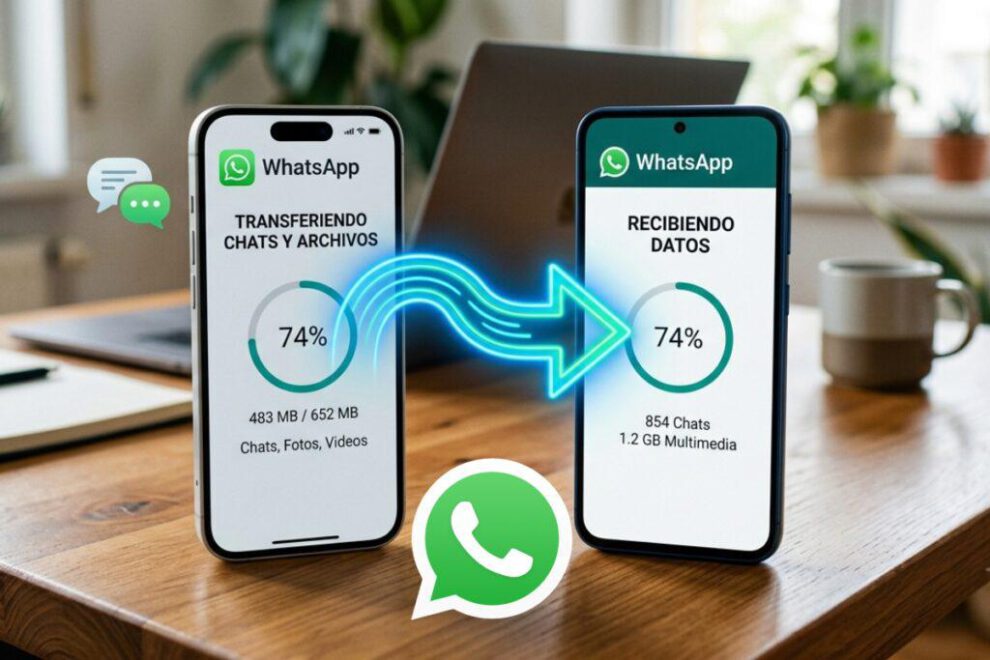 Dos celulares transfiriendo WhatsApp