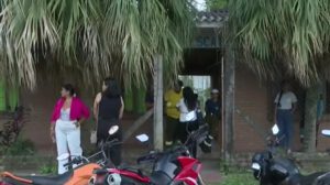 Una casa con personas y palmeras