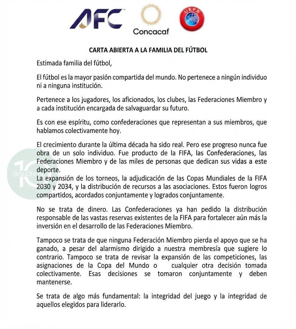 carta la “familia del fútbol”