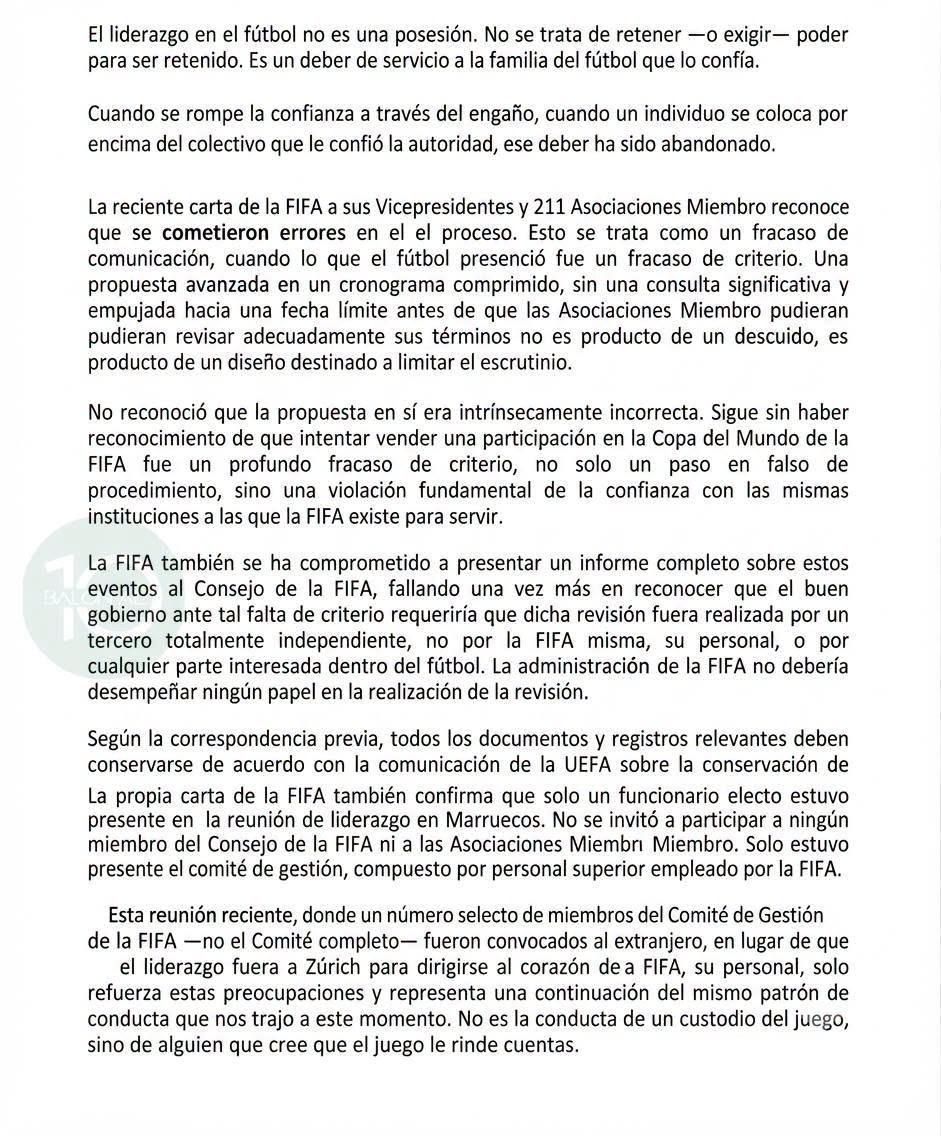 carta la “familia del fútbol”