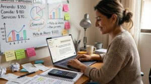 Una persona organizando sus finanzas