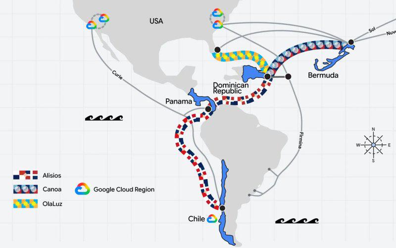 mapa de la conectividad global trazado por Google con ‘Americas Connect’