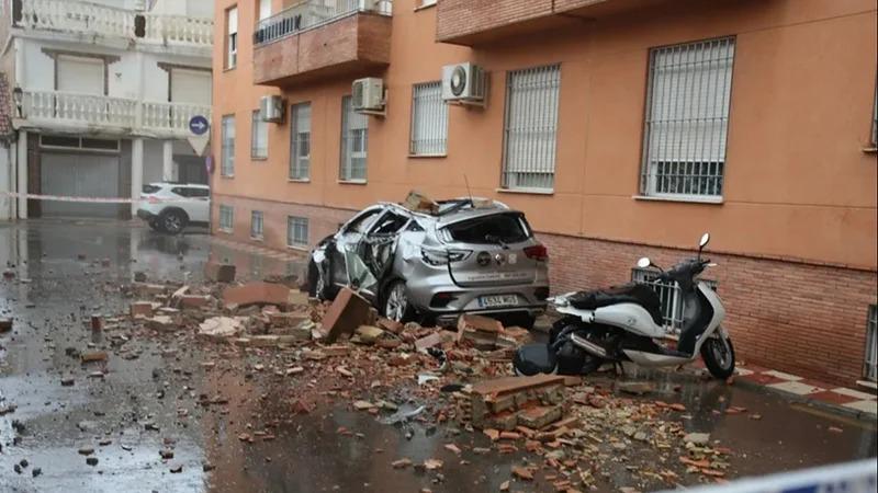 Un vehículo dañado por el terremoto