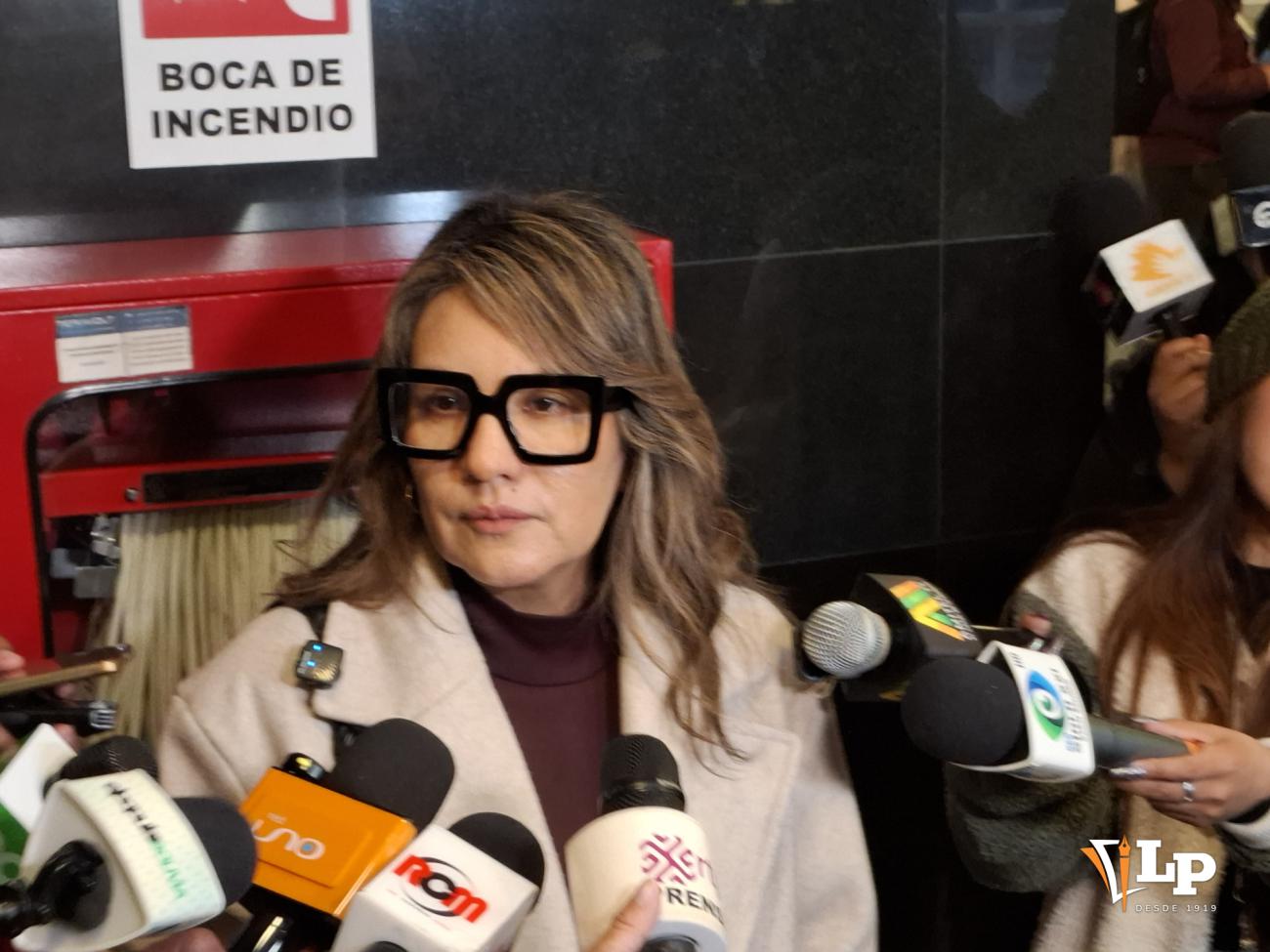 La senadora Mallon en conferencia de prensa