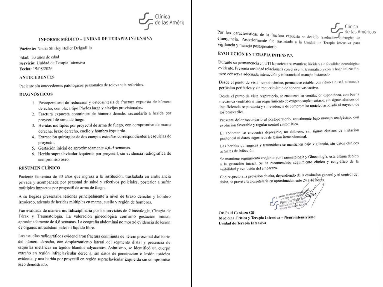 Dos hojas de informe medico