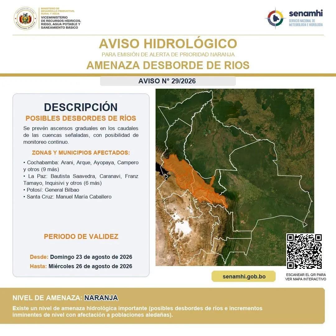 Emiten alerta hidrológica en cuatro departamentos tras el reporte del Senamhi sobre el aumento de caudales.
