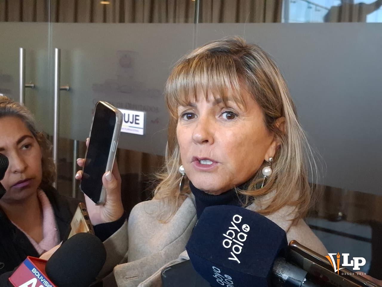 La diputada Quiroga en conferencia de prensa