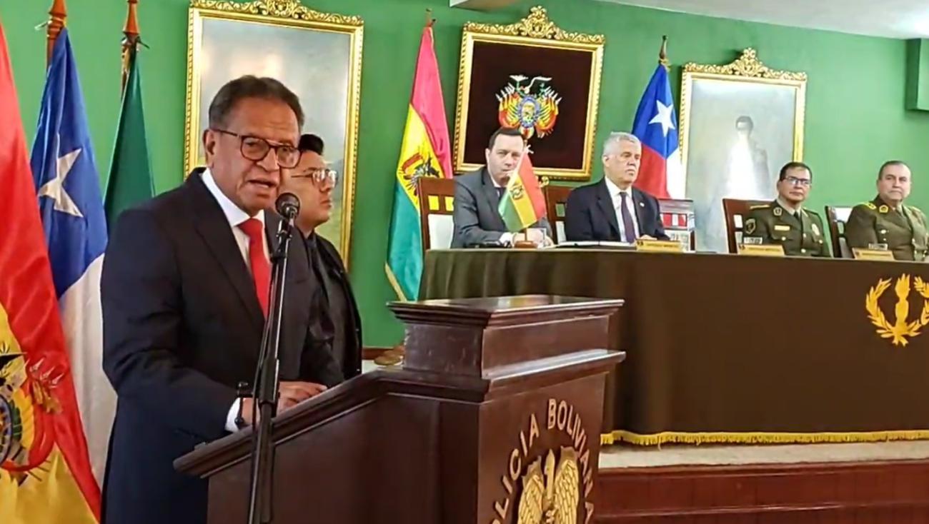 El ministro de Gobierno, Marco Antonio Oviedo, durante su intervención en la inauguración de la Rampol