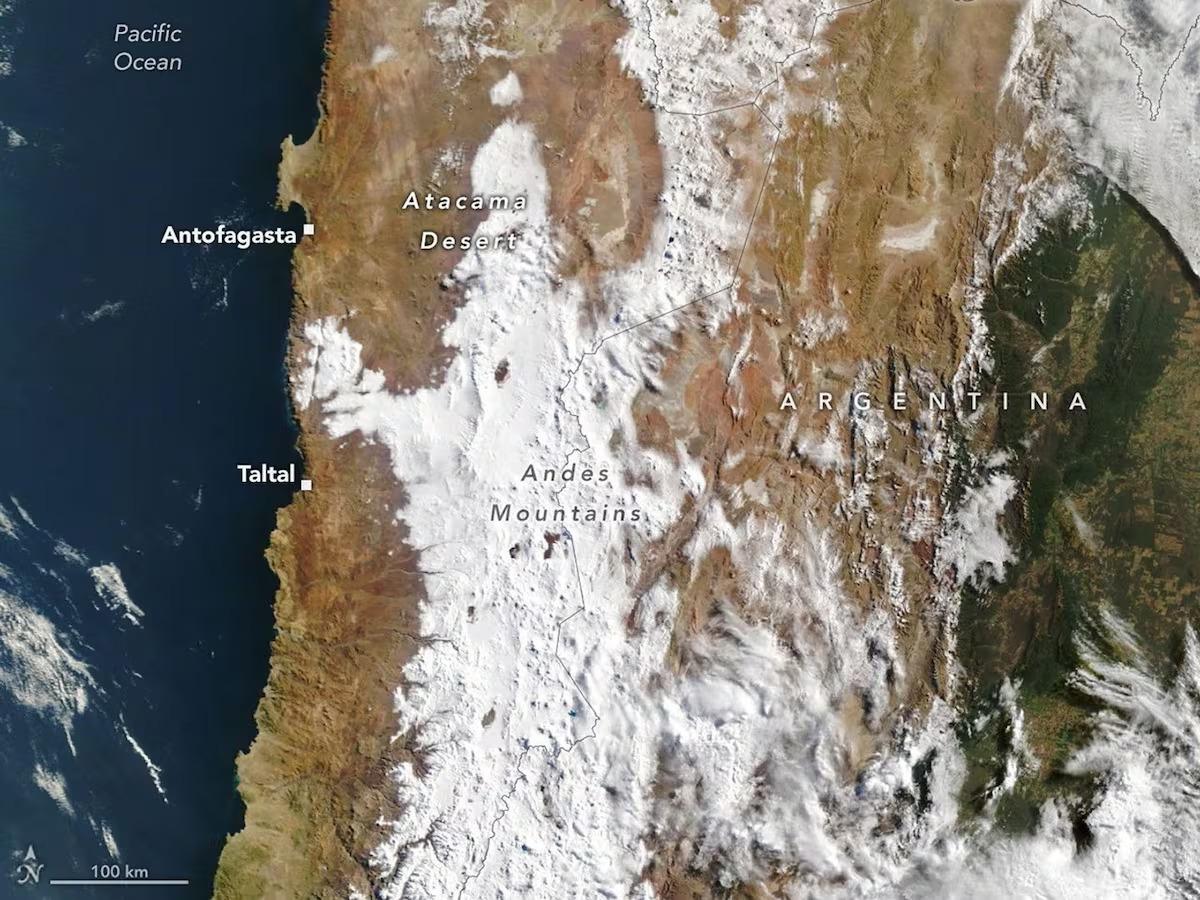 área del norte de Chile, desde los Andes hasta cerca de la costa del Pacífico