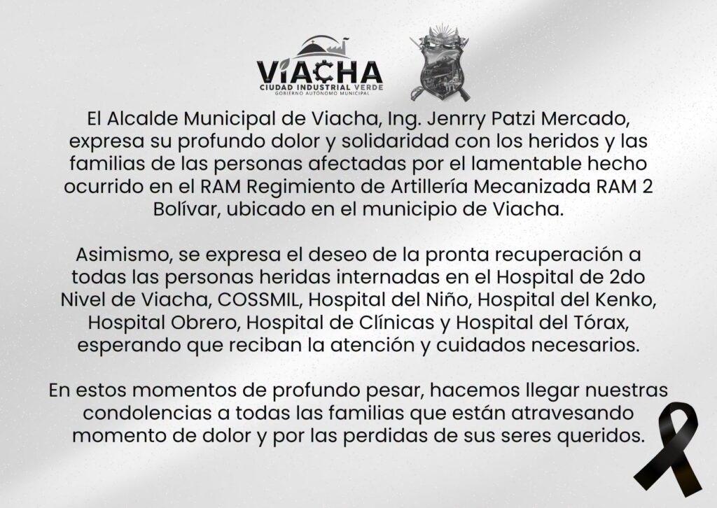 Comunicado oficial del Gobierno Autónomo Municipal de Viacha declarando tres días de duelo