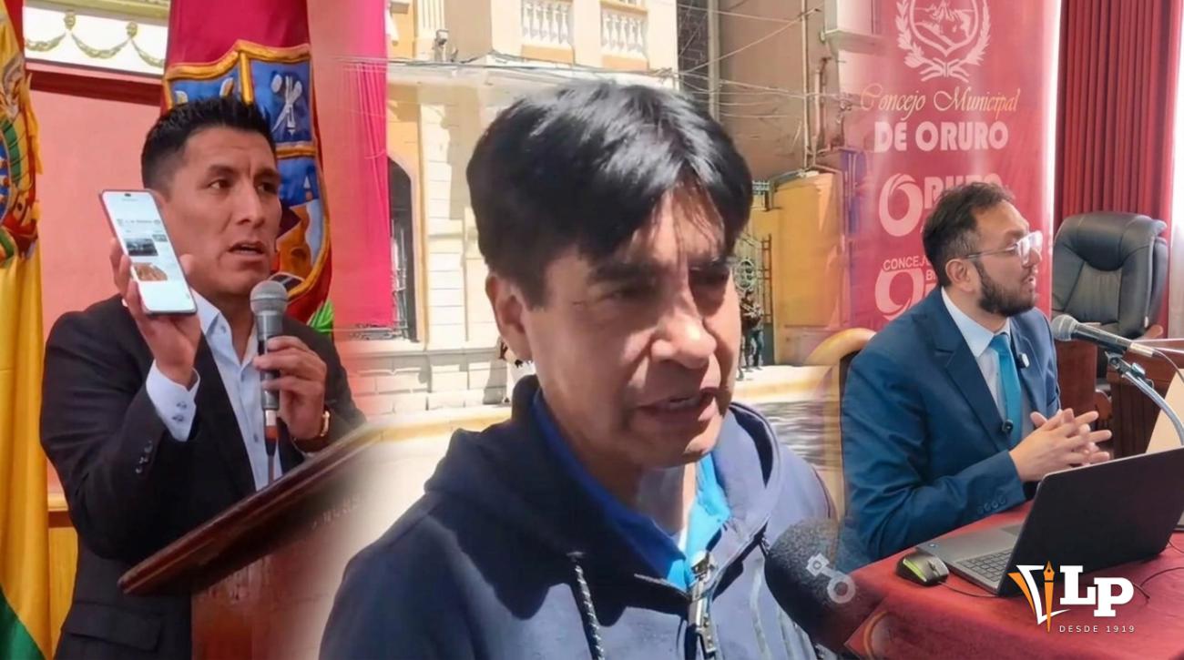 El alcalde Iván Quispe, el director de Planificación del GAMO, Franz Martínez y el concejal Antonio de Jesús Bazán