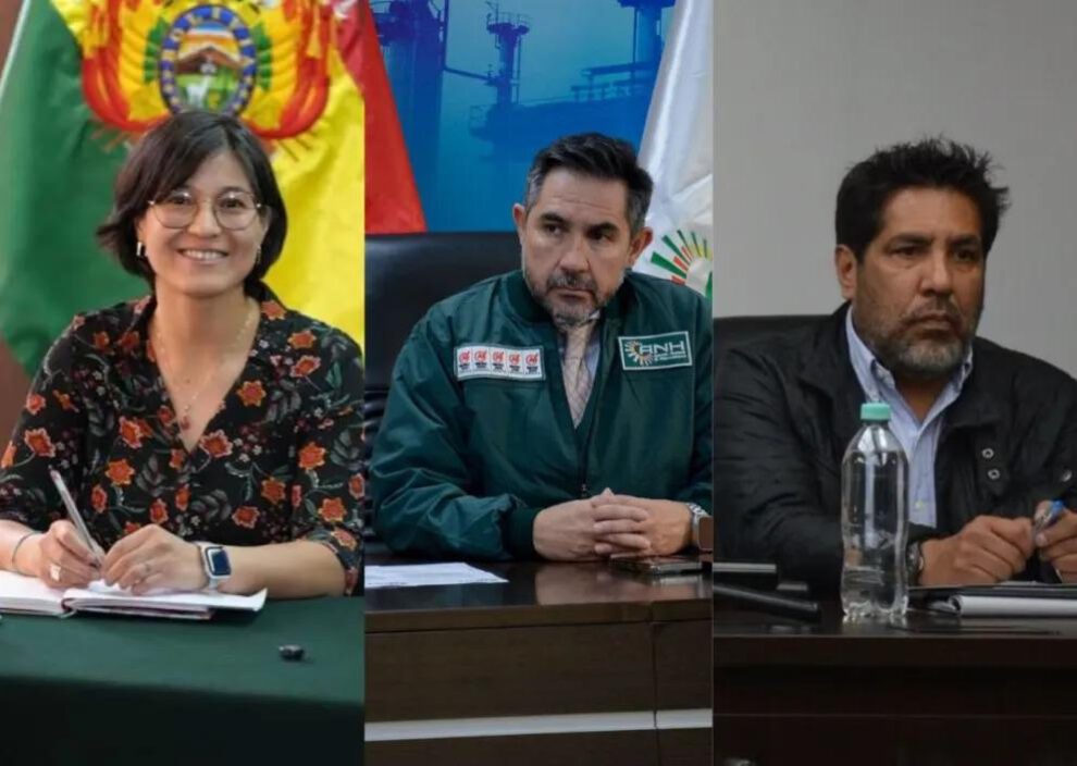Margot Ayala, Freddy Zenteno y Jorge Luis Gumucio, los tres directores de la Agencia Nacional de Hidrocarburos