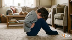 Niño sentado en el suelo de una sala