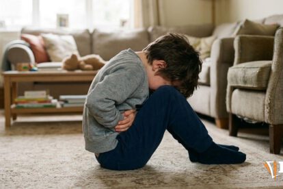 Niño sentado en el suelo de una sala
