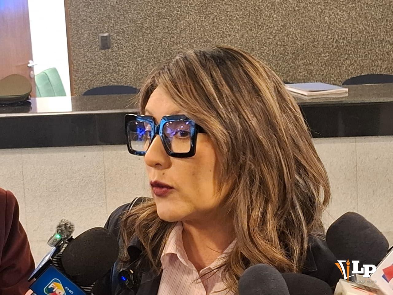 La senadora Mallon en conferencia de prensa