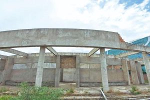 Entre los bloques de la construcción crece la maleza