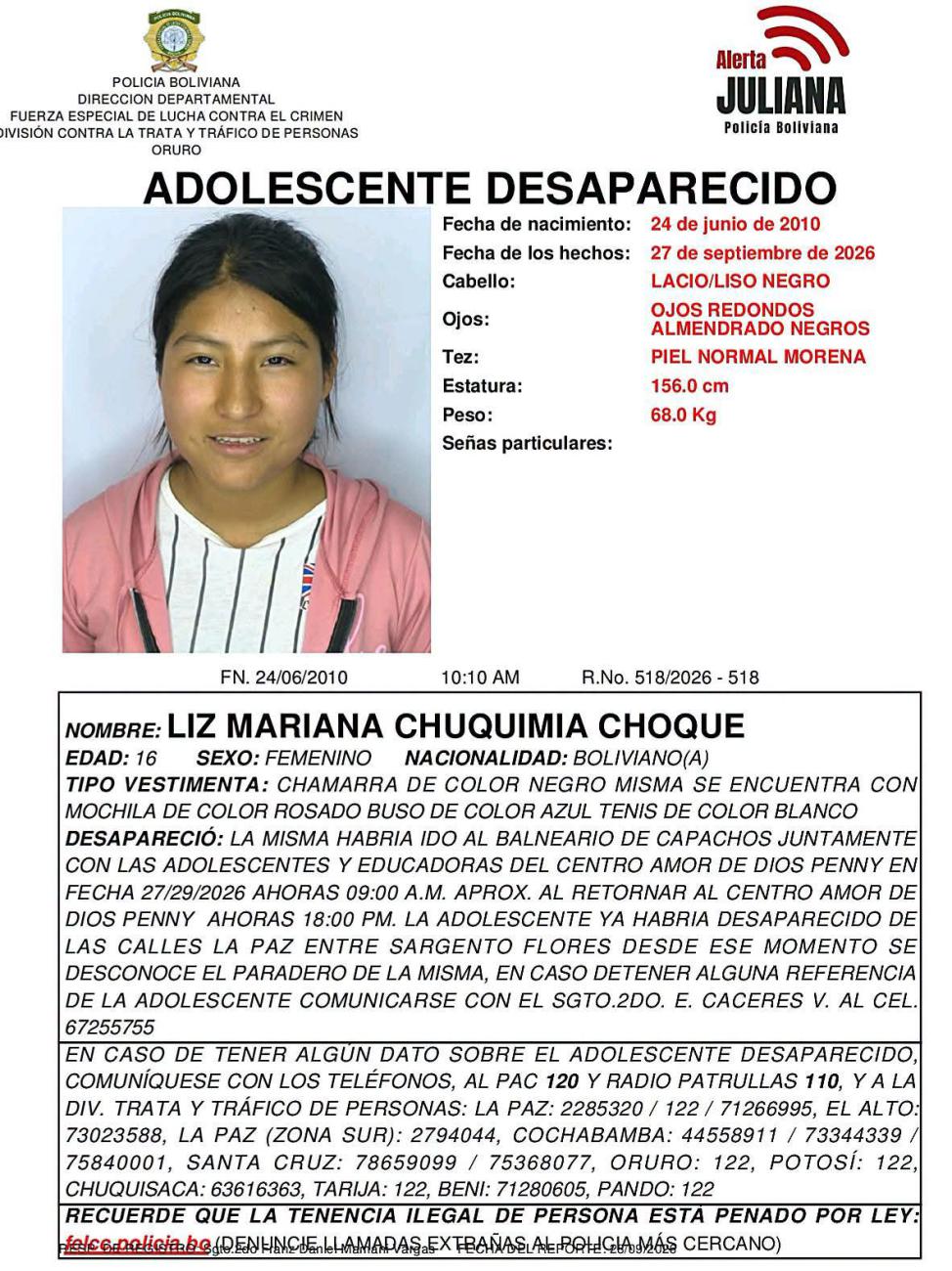 Imagen de la niña extraviada