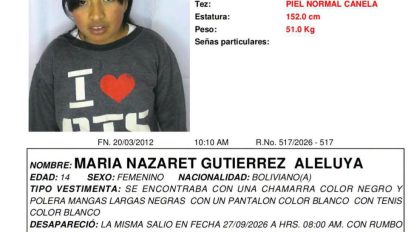 Imagen de la niña desaparecida