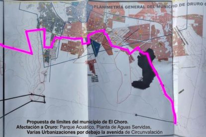 plano de Oruro con propuesta de límites hecha por El Choro