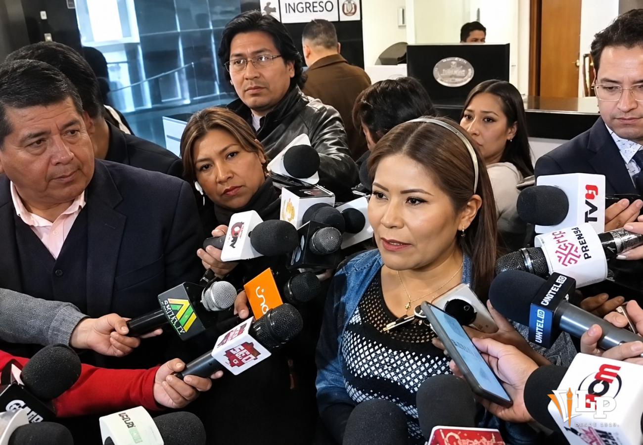 El diputada Pinto en conferencia de prensa