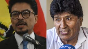 El ministro de la Presidencia, Fernando Aramayo (iz) y el expresidente Evo Morales (d)