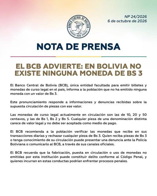 Comunicado del BCB