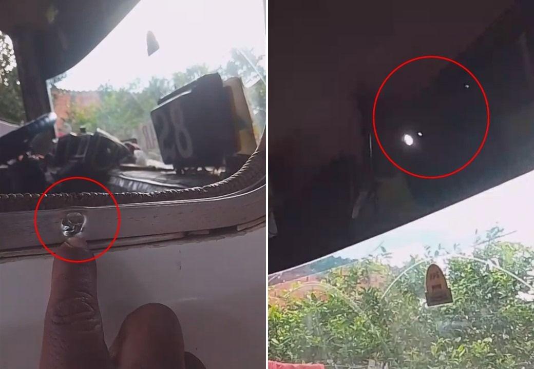 El micro que recibió varios impactos.