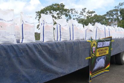 Las 100 bolsas de carbonato de sodio, unos 2.500 kilos, fueron halladas en el camión.