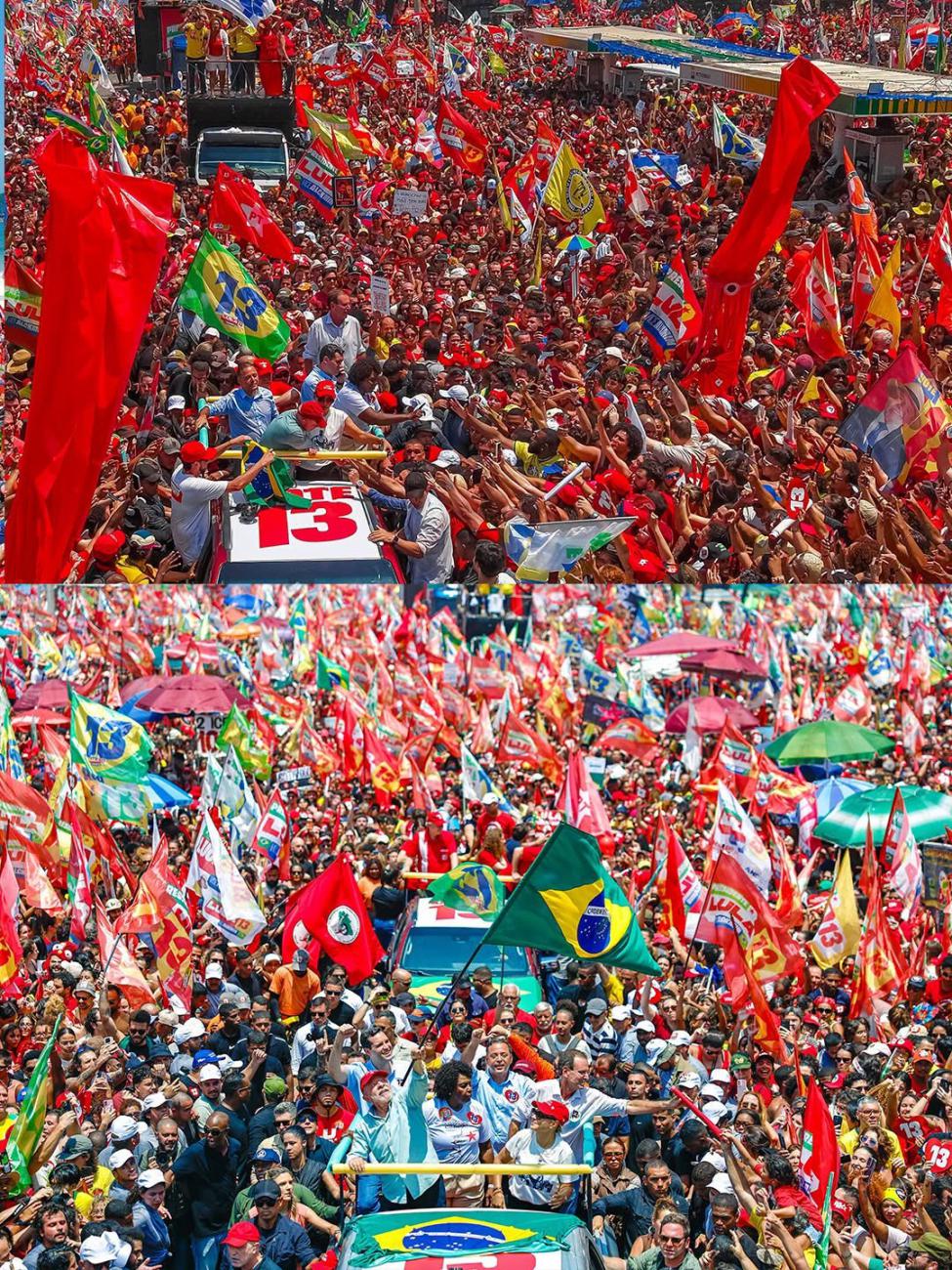 Vista aérea de la masiva concentración de partidarios en apoyo a Lula da Silva
